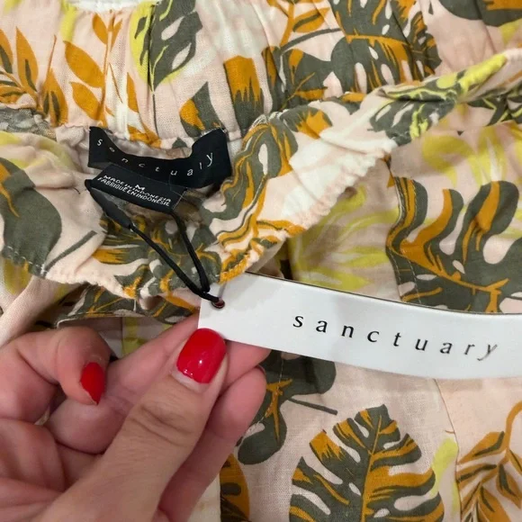 Sanctuary Pink and Yellow Leaf Print High Waist Shorts - Picture 2 of 4